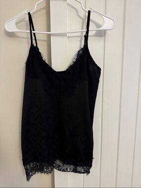 Missguided Black Lace Trim Satin Cami Tank Top